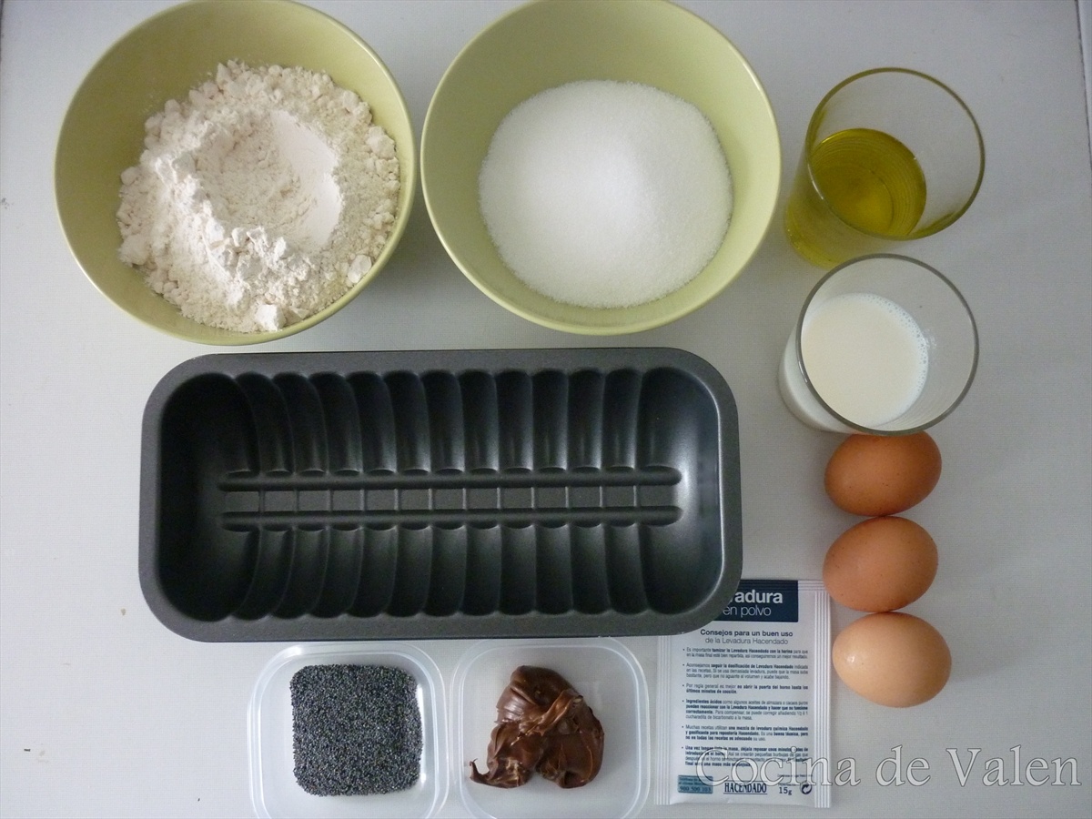 Ingrediendes del Bizcocho marmolado con semillas de amapola