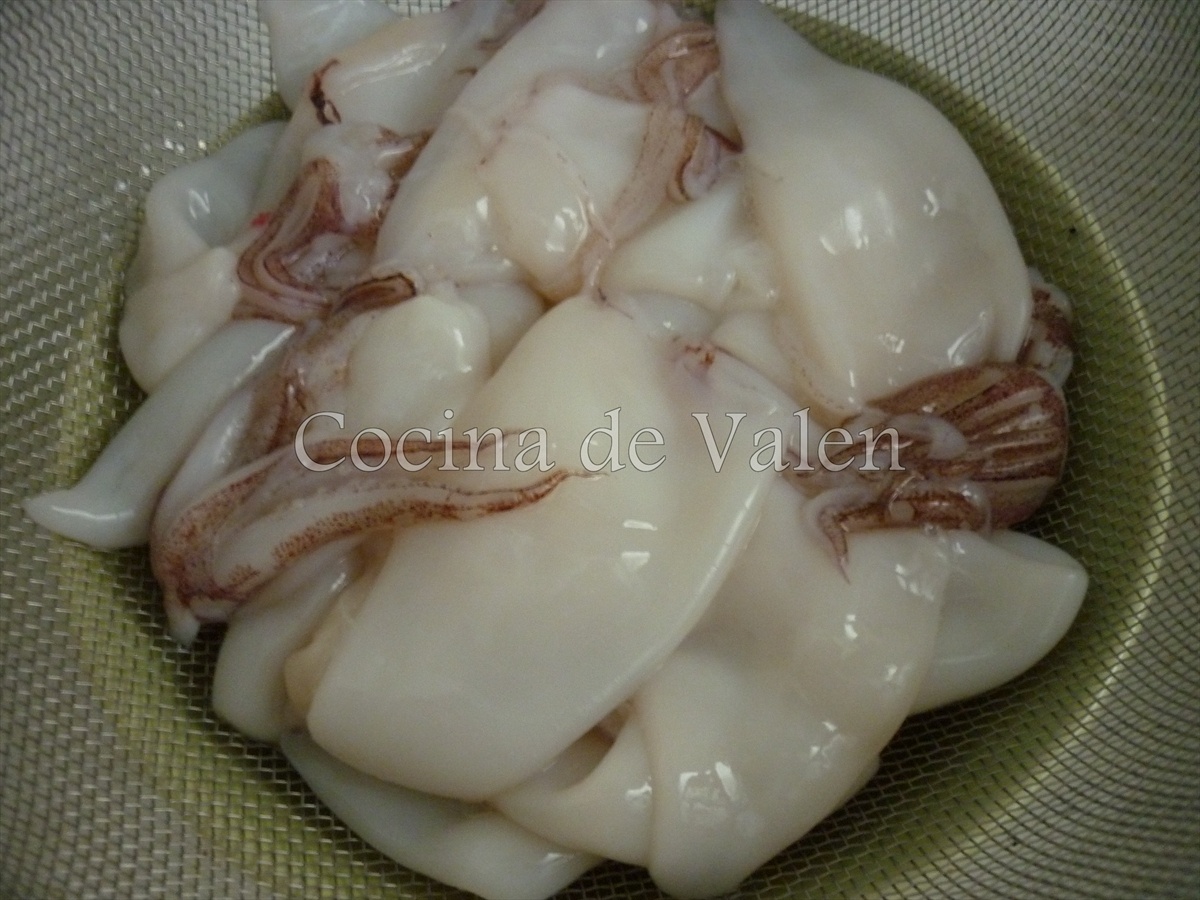 Preparación de los calamares salteados