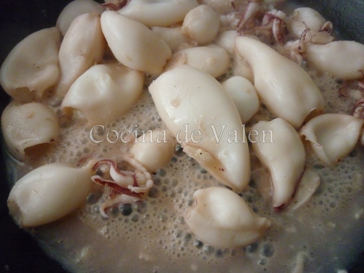 Preparación de los calamares salteados