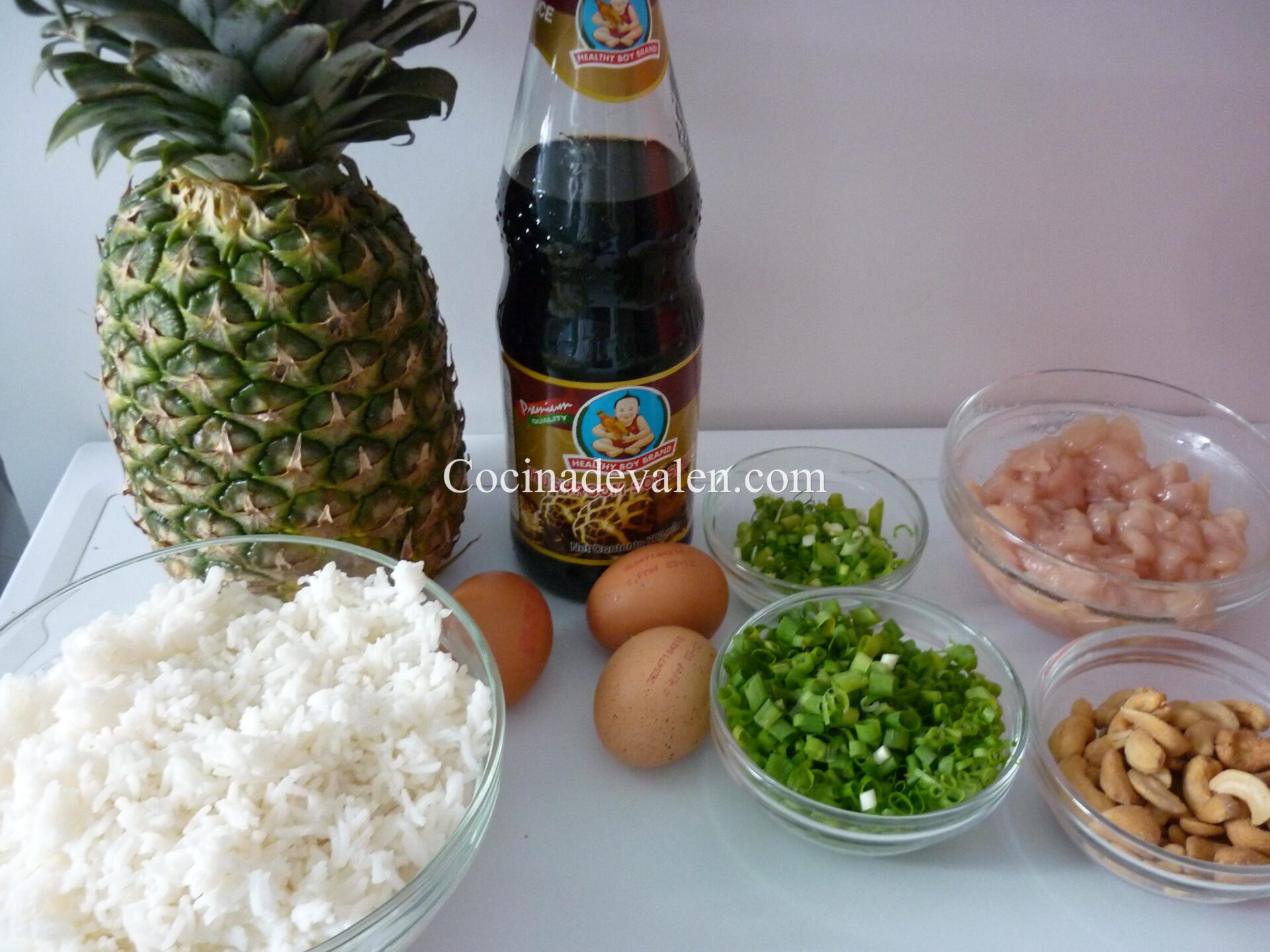 Arroz salteado con pollo, piña y anacardos - Cocina de Valen
